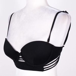 Victoria's Secret Bikini Top Swimwear Size 34C Black Padded Detachable Strap